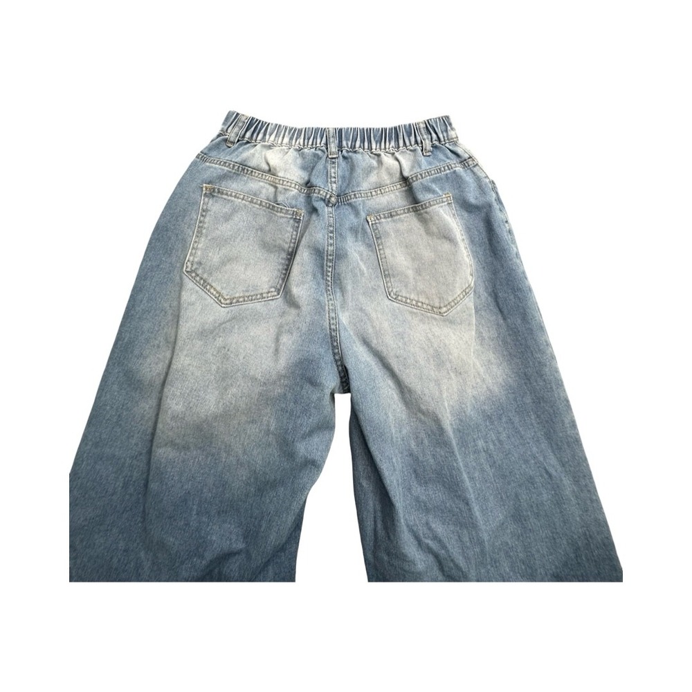 SHEIN Curve Jeans Womens 0XL Light Wash Star Patchwork Wide Leg Distressed Denim - Picture 10 of 11